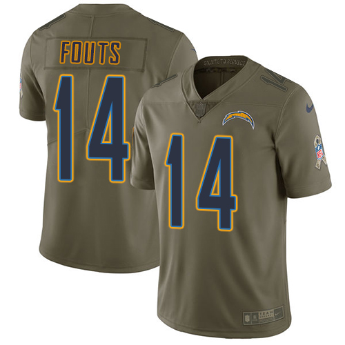 Nike Chargers #14 Dan Fouts Olive Men's Stitched NFL Limited Salute to Service Jersey - Click Image to Close